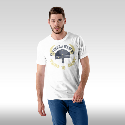 Tricou alb personalizat bumbac Fata barbat amuzant "Keyboard Warrior" streetwear
