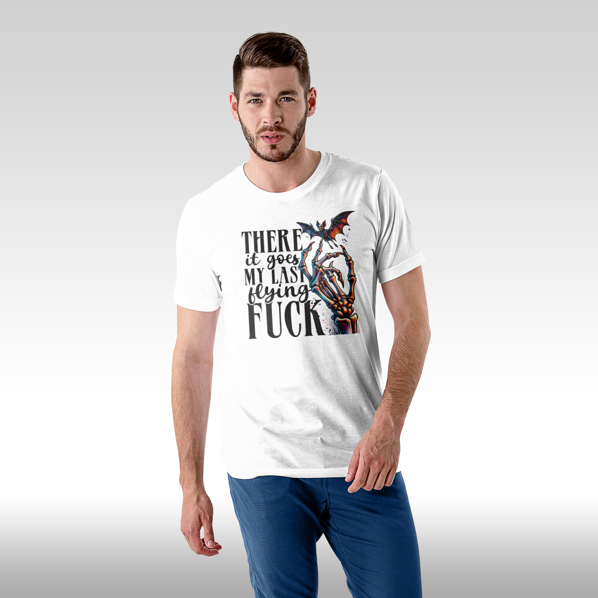 Tricou alb personalizat bumbac Fata barbat urban "There it Goes my Last Flying Fuck" streetwear
