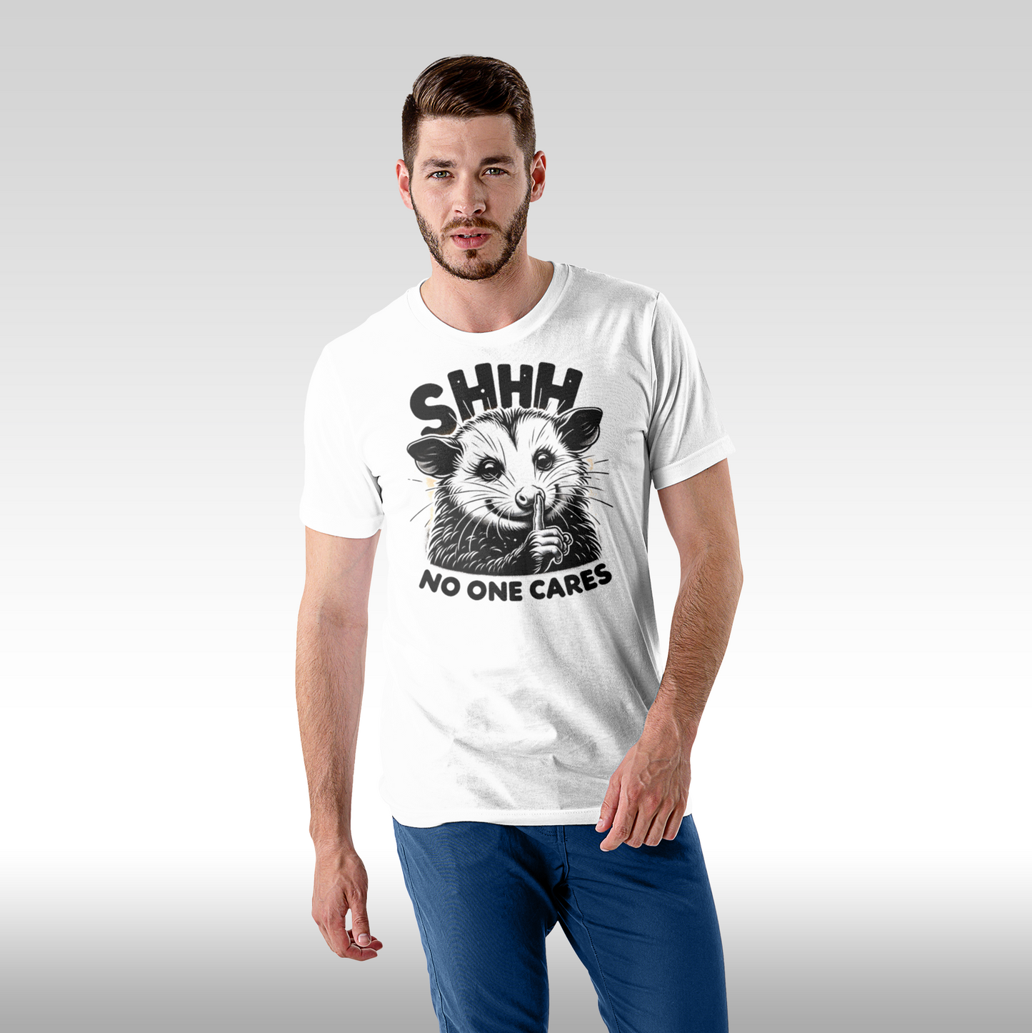 Tricou alb personalizat bumbac Fata barbat amuzant "Shhh no One Cares" streetwear
