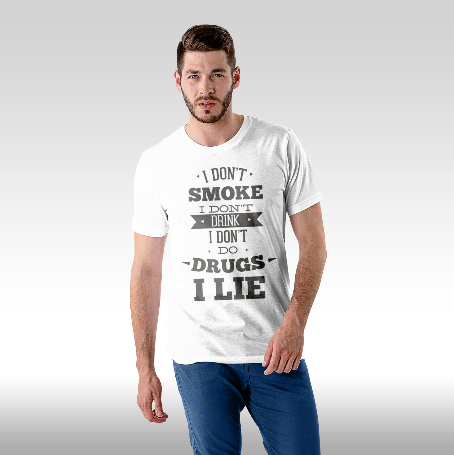 Tricou alb personalizat bumbac Fata barbat amuzant "I don't Smoke I don't Drink I don't do Drugs I Lie" streetwear
