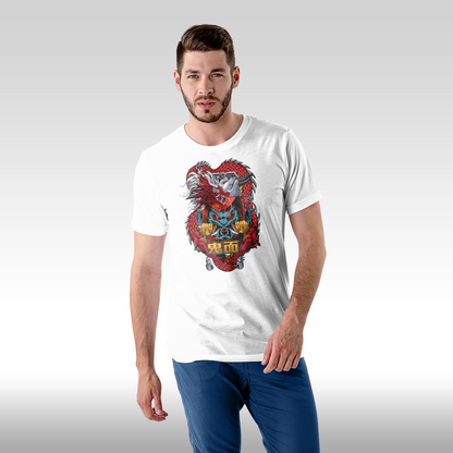 Tricou alb personalizat bumbac Fata barbat anime "Demon Mask" streetwear
