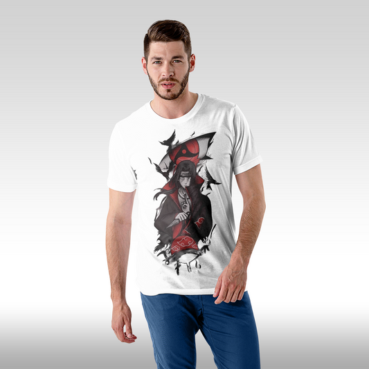 Tricou alb personalizat bumbac Fata barbat anime "Sasuke White" streetwear
