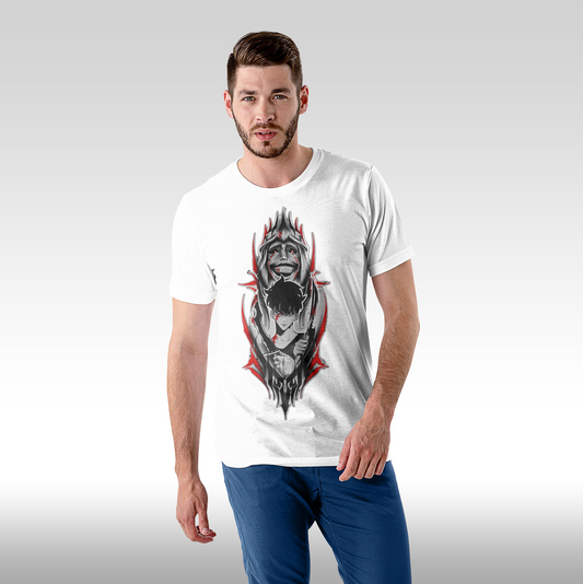 Tricou alb personalizat bumbac Fata barbat anime "Solo Leveling Black" streetwear
