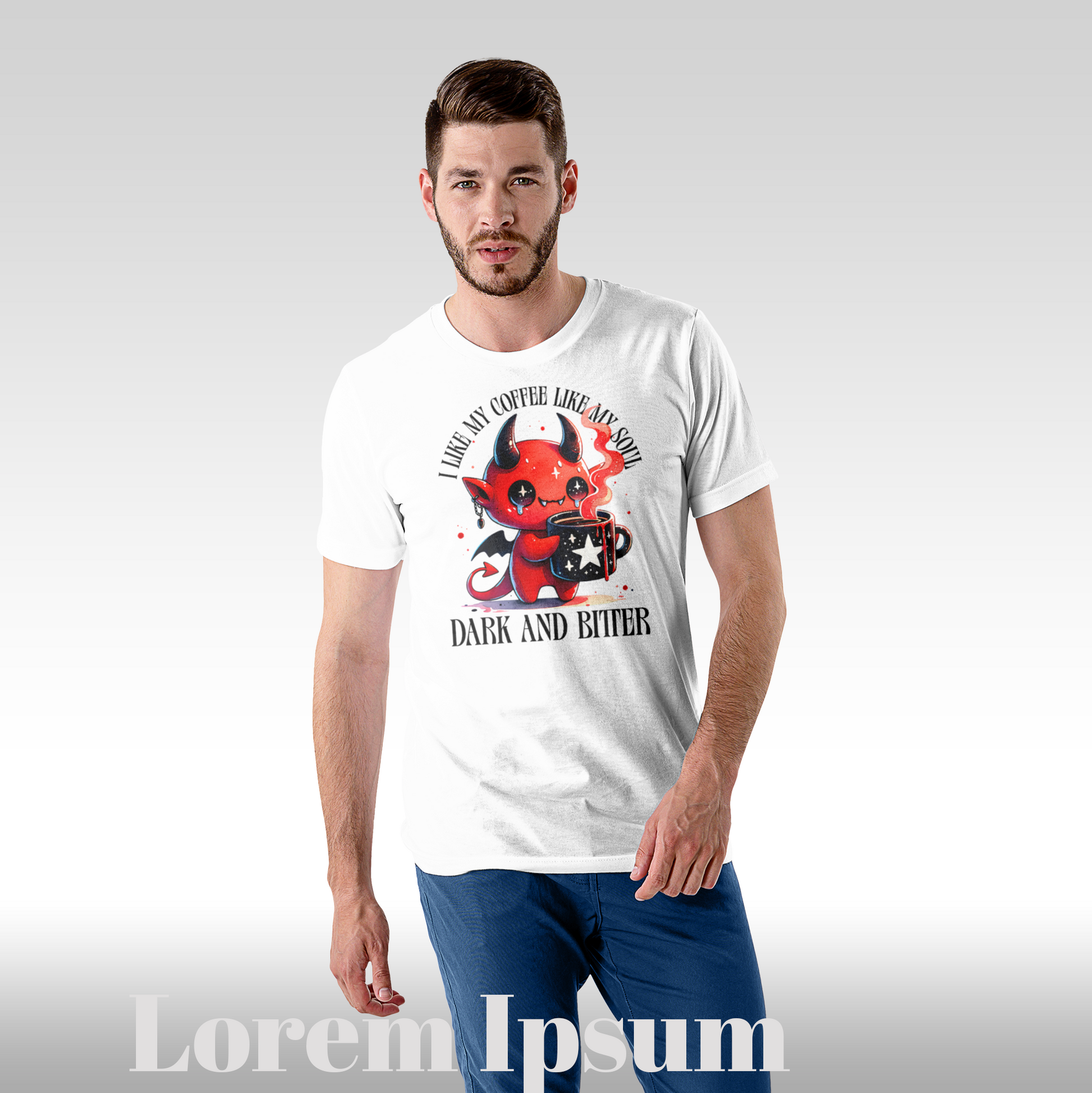 Tricou alb personalizat bumbac Fata barbat amuzant "I Like my Coffee Like my Soul Dark and Bitter" streetwear
