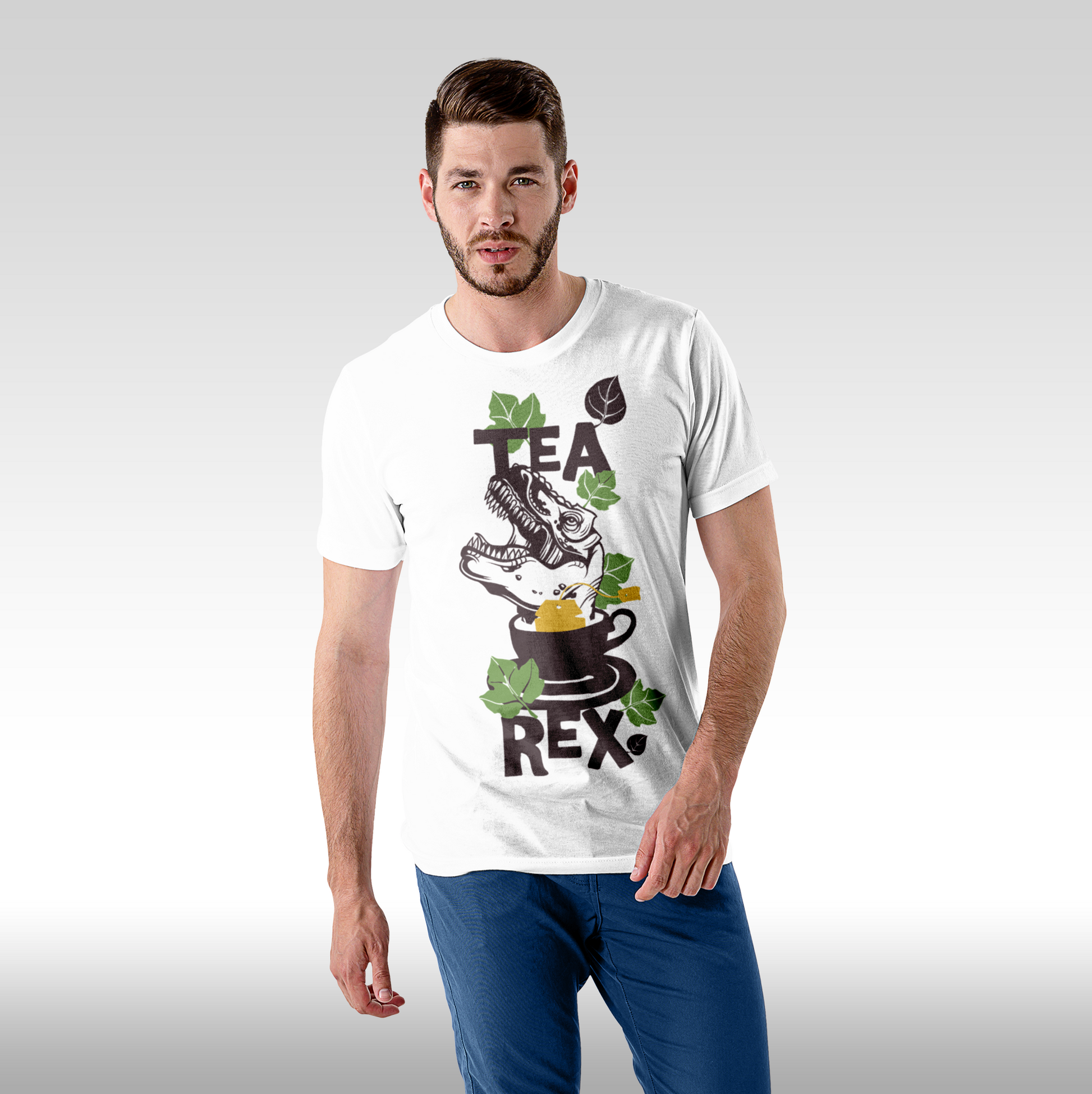 Tricou alb personalizat bumbac Fata barbat urban "Tea Rex" streetwear

