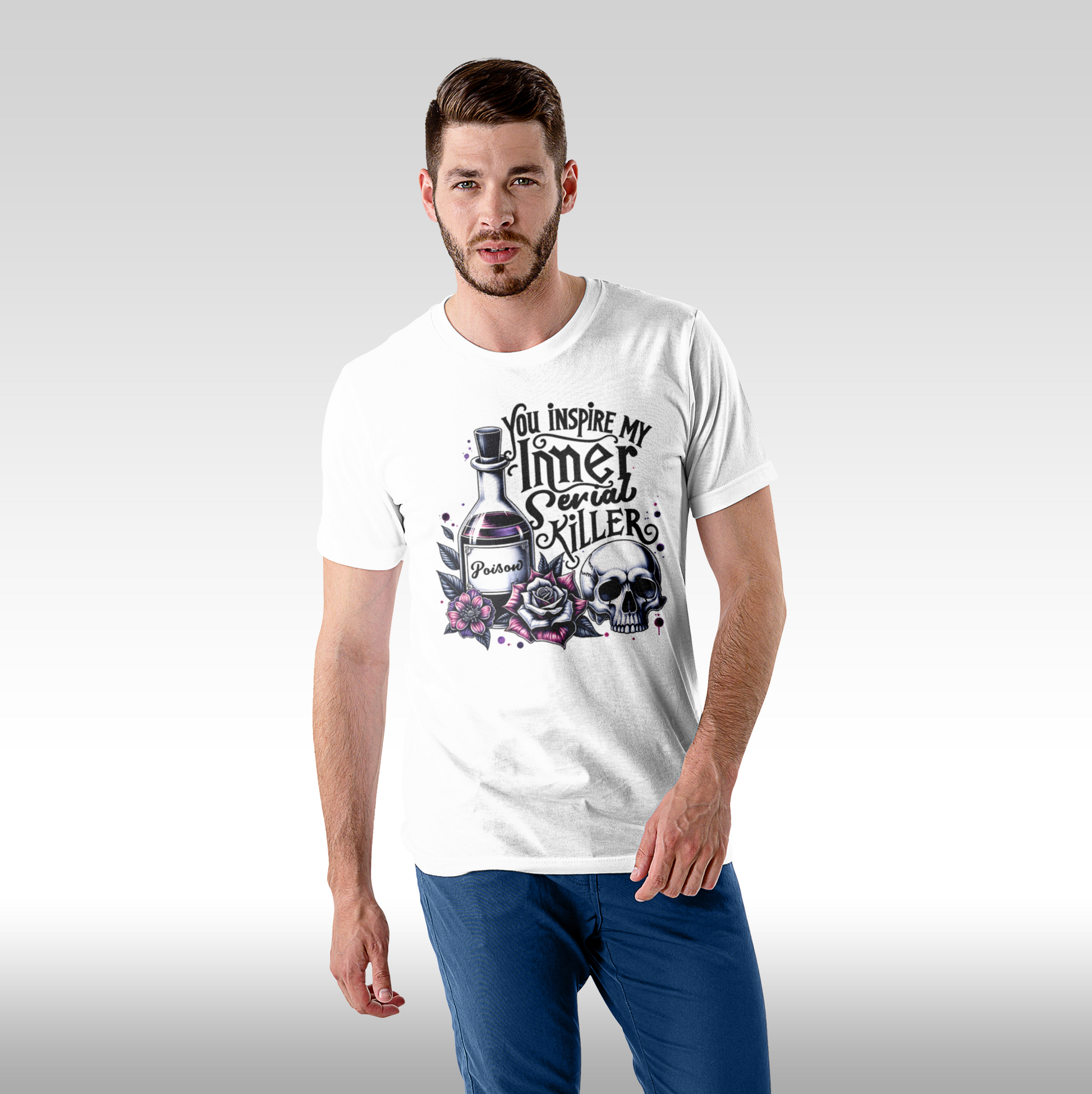 Tricou alb personalizat bumbac Fata barbat amuzant "You Inspire my Inner Serial Killer" streetwear
