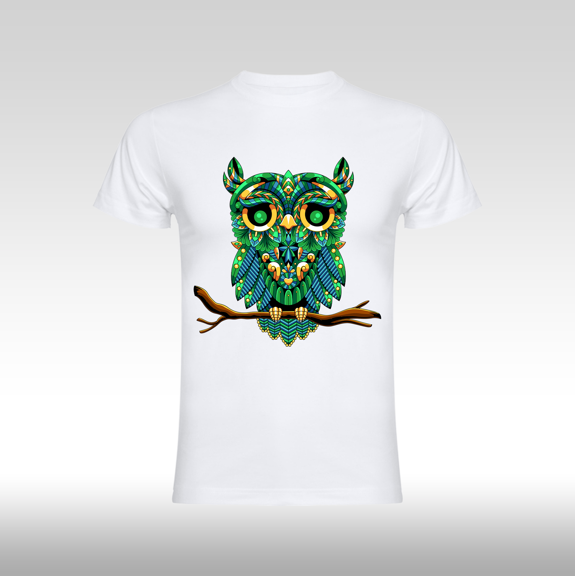 Tricou alb personalizat bumbac Fata Dama bufnita "Emerald Owl" streetwear
