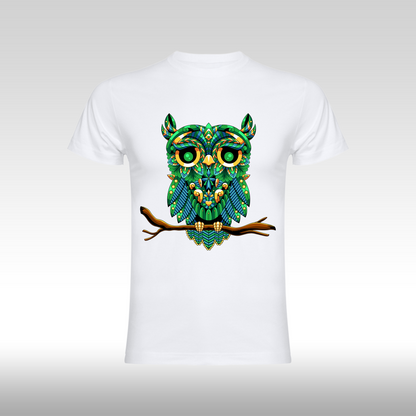 Tricou alb personalizat bumbac Fata Dama bufnita "Emerald Owl" streetwear
