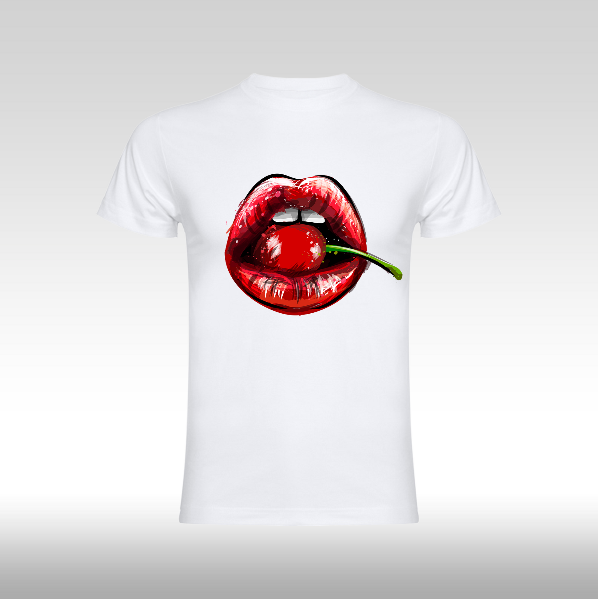 Tricou alb personalizat bumbac Fata Dama buze "Cherry Kiss" streetwear
