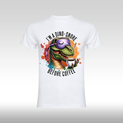 Tricou albpersonalizat bumbac Fata Dama cafea "I'm a Dino-Snore Before Coffee" streetwear
