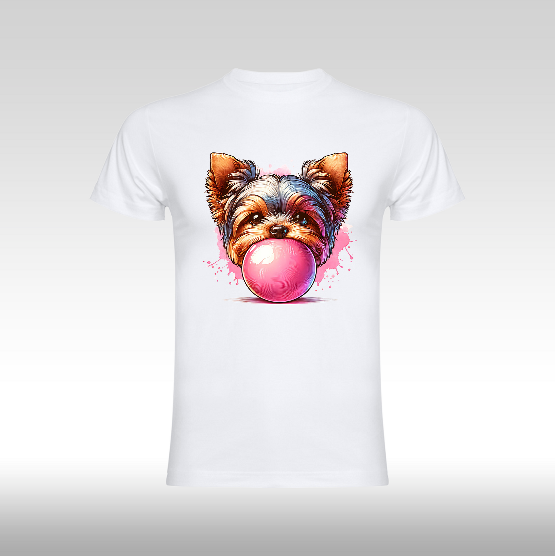 Tricou alb personalizat bumbac Fata catel "Bubble Puppy" streetwear
