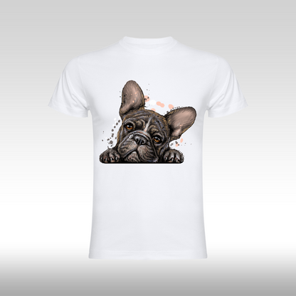 Tricou alb personalizat bumbac Fata Dama catel "French Bulldog" streetwear
