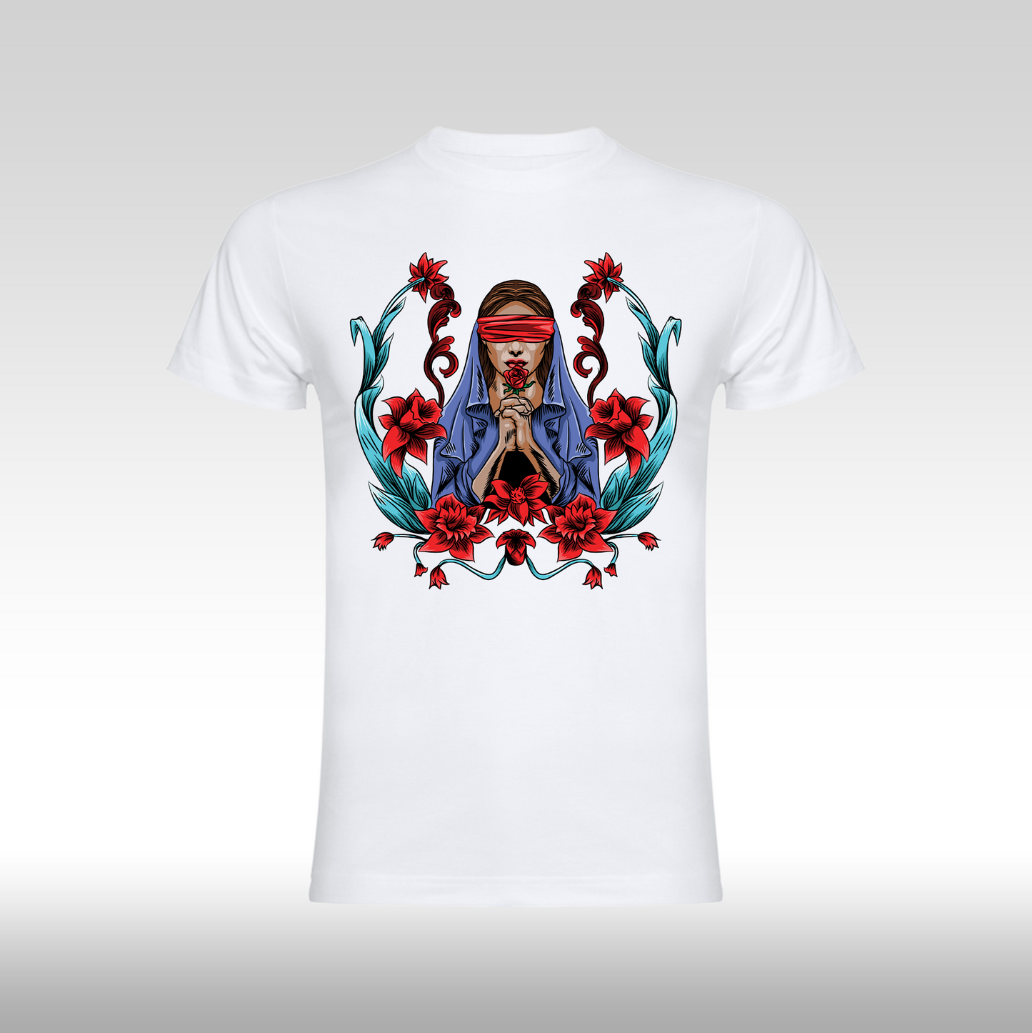 Tricou alb personalizat bumbac Fata Dama credinta "Red Faith" streetwear
