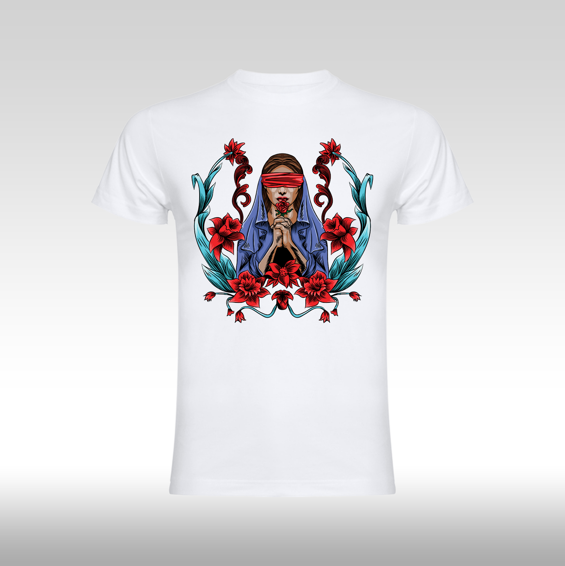 Tricou alb personalizat bumbac Fata Dama credinta "Red Faith" streetwear
