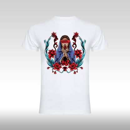 Tricou alb personalizat bumbac Fata Dama credinta "Red Faith" streetwear
