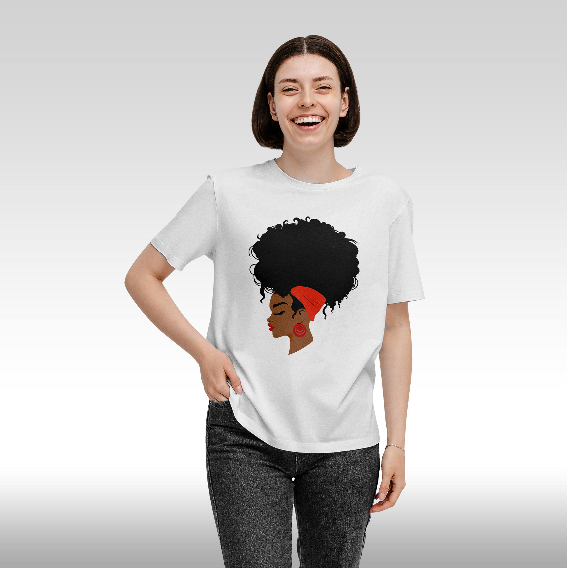 Tricou alb personalizat bumbac Fata Dama africa "Afro Glow" streetwear
