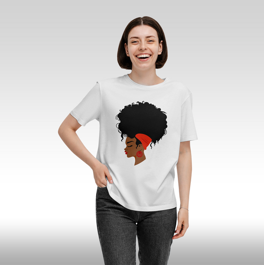 Tricou alb personalizat bumbac Fata Dama africa "Afro Glow" streetwear
