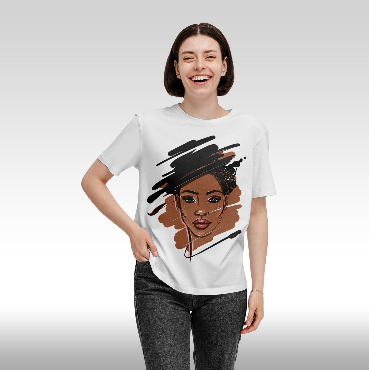 Tricou alb personalizat bumbac Fata Dama africa "Shadow Queen" streetwear
