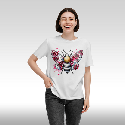 Tricou alb personalizat bumbac Fata Dama albina "Floral Buzz" streetwear
