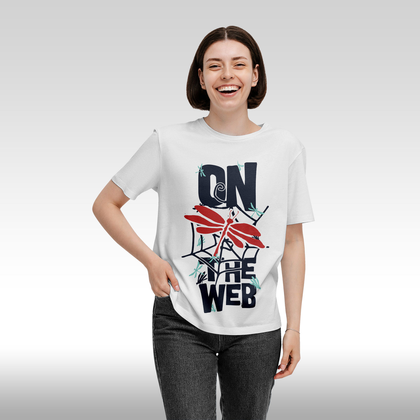 Tricou alb personalizat bumbac Fata Dama amuzant "On the Web" streetwear
