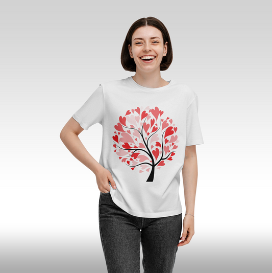 Tricou alb personalizat bumbac Fata Dama anime "Love Tree" streetwear

