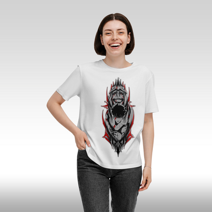 Tricou alb personalizat bumbac Fata Dama anime "Solo Leveling Black" streetwear
