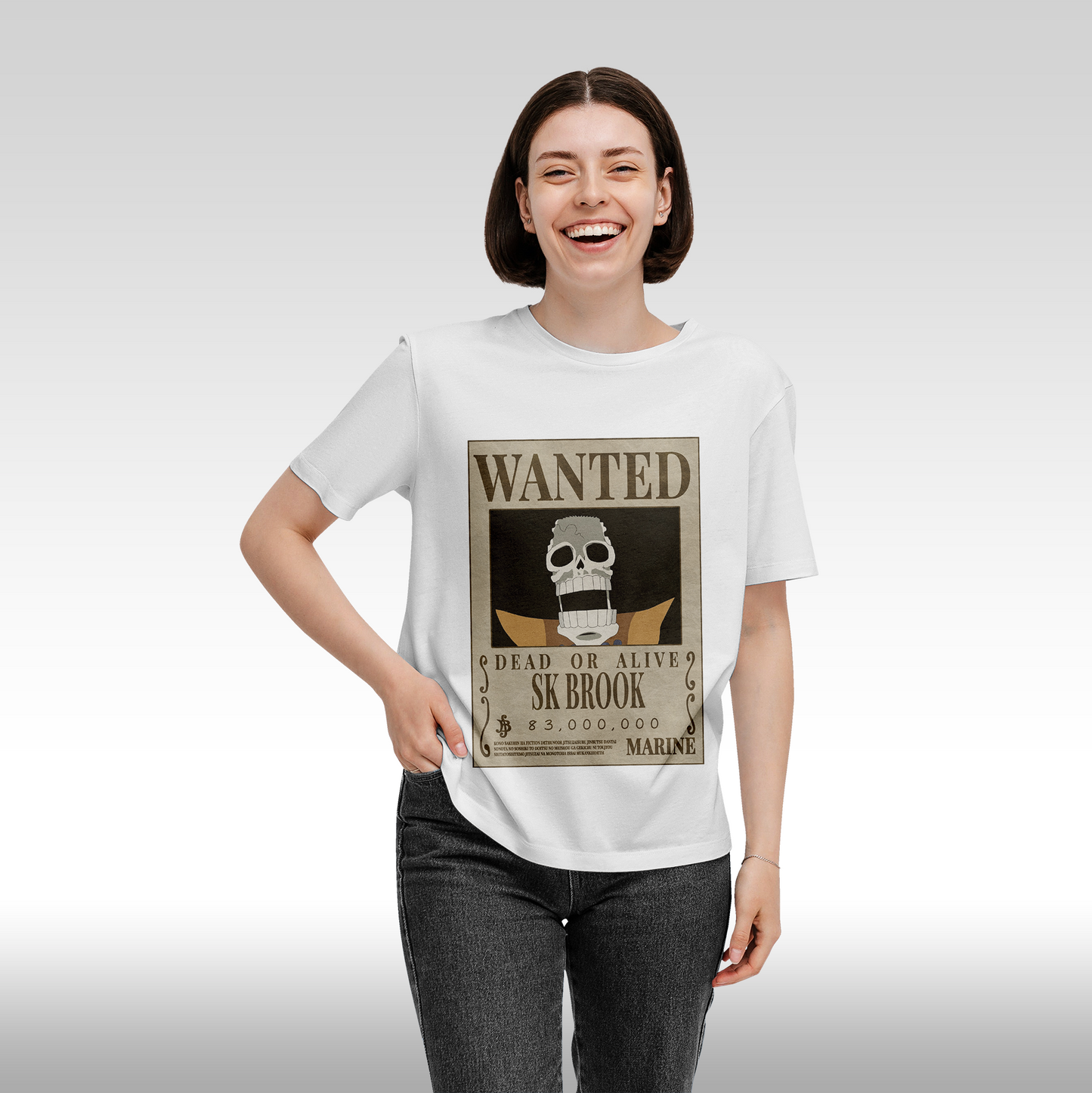 Tricou alb personalizat bumbac Fata Dama anime "WANTED : SK Brook" streetwear
