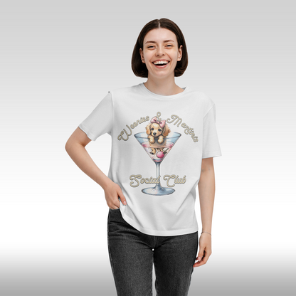 Tricou alb personalizat bumbac Fata Dama catel cocktail "Weenies & Martinis Social Club" streetwear
