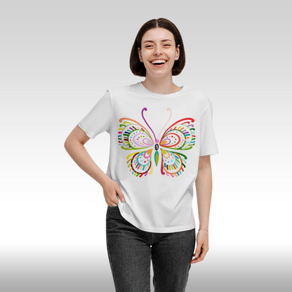 Tricou alb personalizat bumbac Fata Dama fluture "Spectrum Butterfly" streetwear
