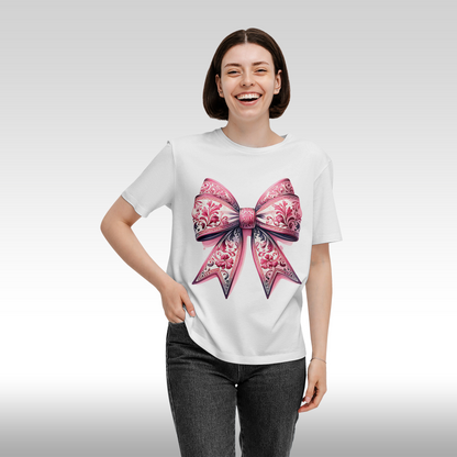 Tricou alb personalizat bumbac Fata Dama fundita "Floral Ribbon" streetwear