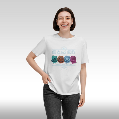 Tricou alb personalizat bumbac Fata dama gaming "Gamer Endure and Survive" streetwear
