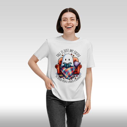 Tricou alb personalizat bumbac Fata Dama halloween "Fail is Just My Excuse to Avoid People Under a Blanket" streetwear
