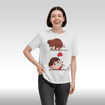 Tricou alb personalizat bumbac Fata Dama iubire "Love Couple" streetwear
