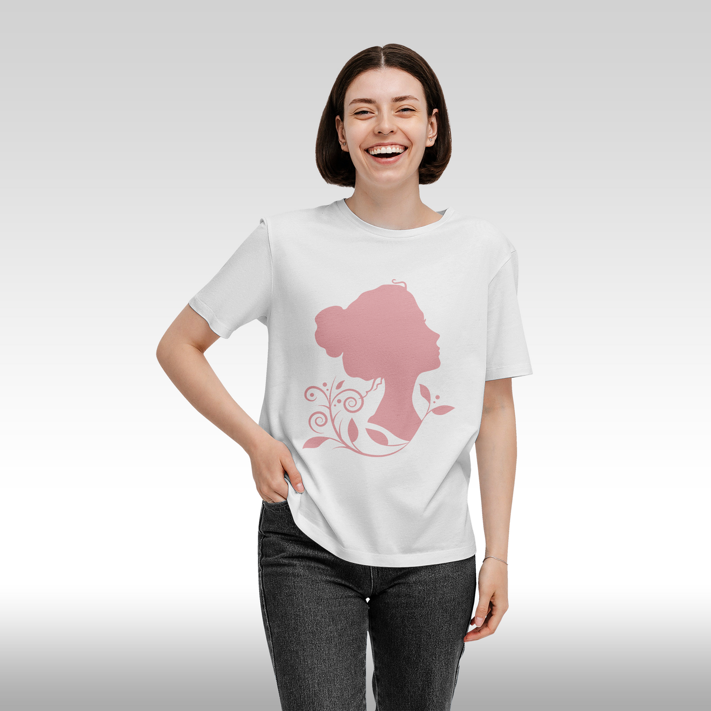 Tricou alb personalizat bumbac Fata Dama portret "Inner Bloom" streetwear
