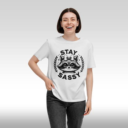Tricou alb personalizat bumbac Fata Dama raton "Stay Sassy" streetwear
