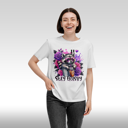 Tricou alb personalizat bumbac Fata Dama raton "Stay Trashy" streetwear
