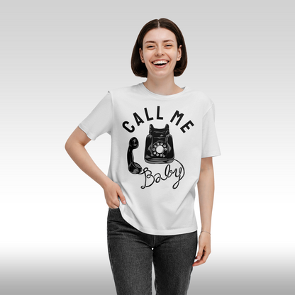 Tricou alb personalizat bumbac Fata Dama telefon "Call Me Baby" streetwear
