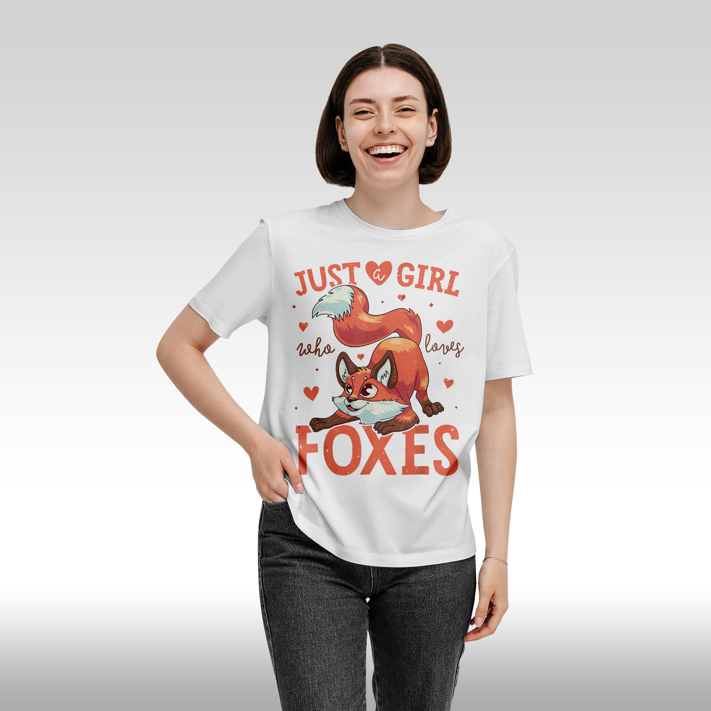 Tricou alb personalizat bumbac Fata Dama vulpe "Just a Girl Who Loves Foxes" streetwear
