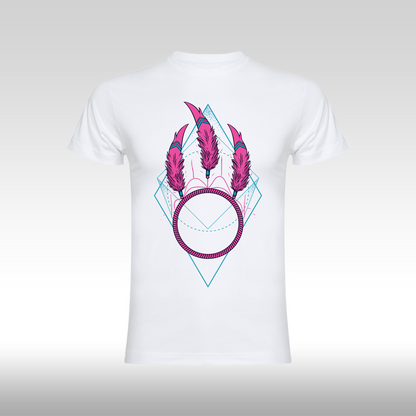 Tricou alb personalizat bumbac Fata Dama dream catcher "Pink Feather" streetwear
