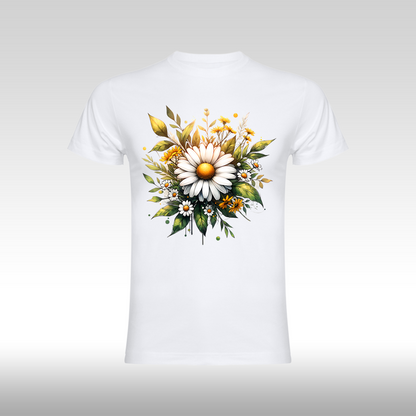 Tricou alb personalizat bumbac Fata Dama flori "Golden Daisy" streetwear

