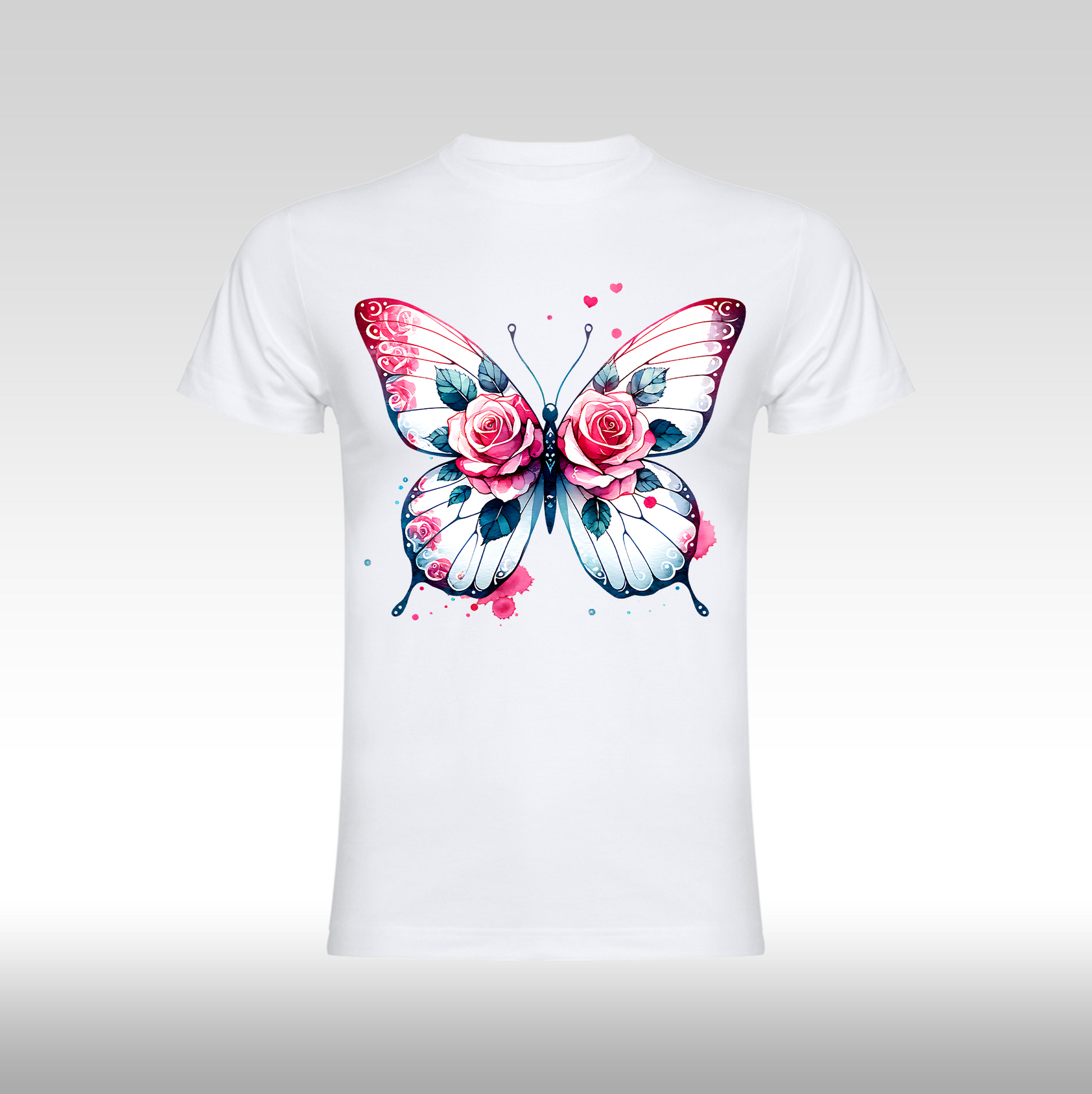 Tricou alb personalizat bumbac Fata fluture "Pink Wings" streetwear

