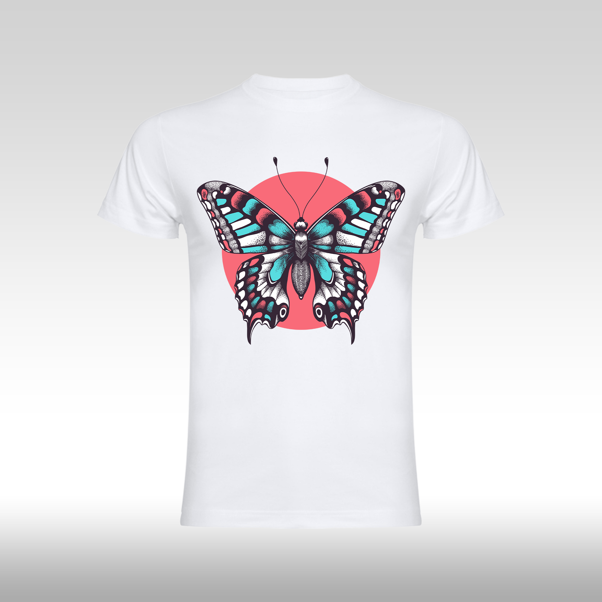 Tricou alb personalizat bumbac Fata Dama fluture "Vibrant Butterfly" streetwear
