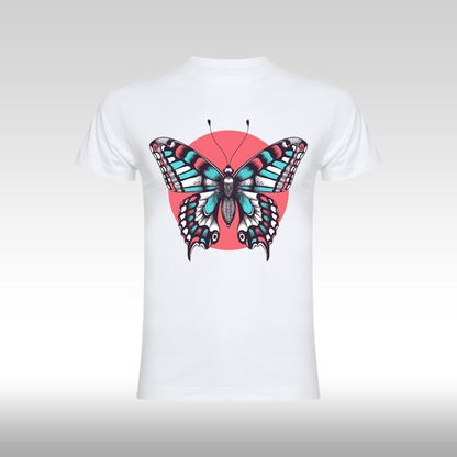 Tricou alb personalizat bumbac Fata Dama fluture "Vibrant Butterfly" streetwear
