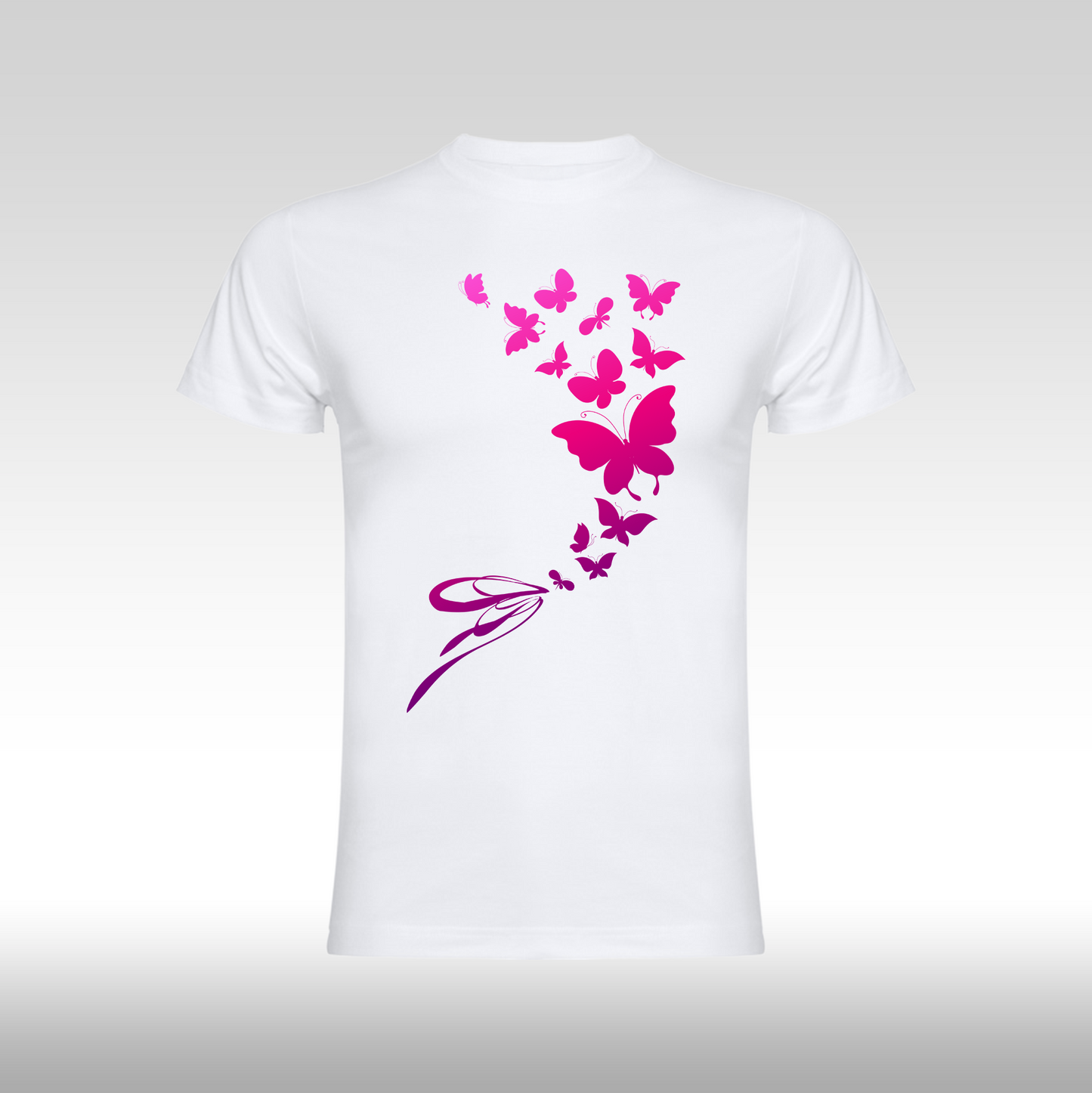 Tricou alb personalizat bumbac Fata Dama  fluturi "Pink Butterflies" streetwear

