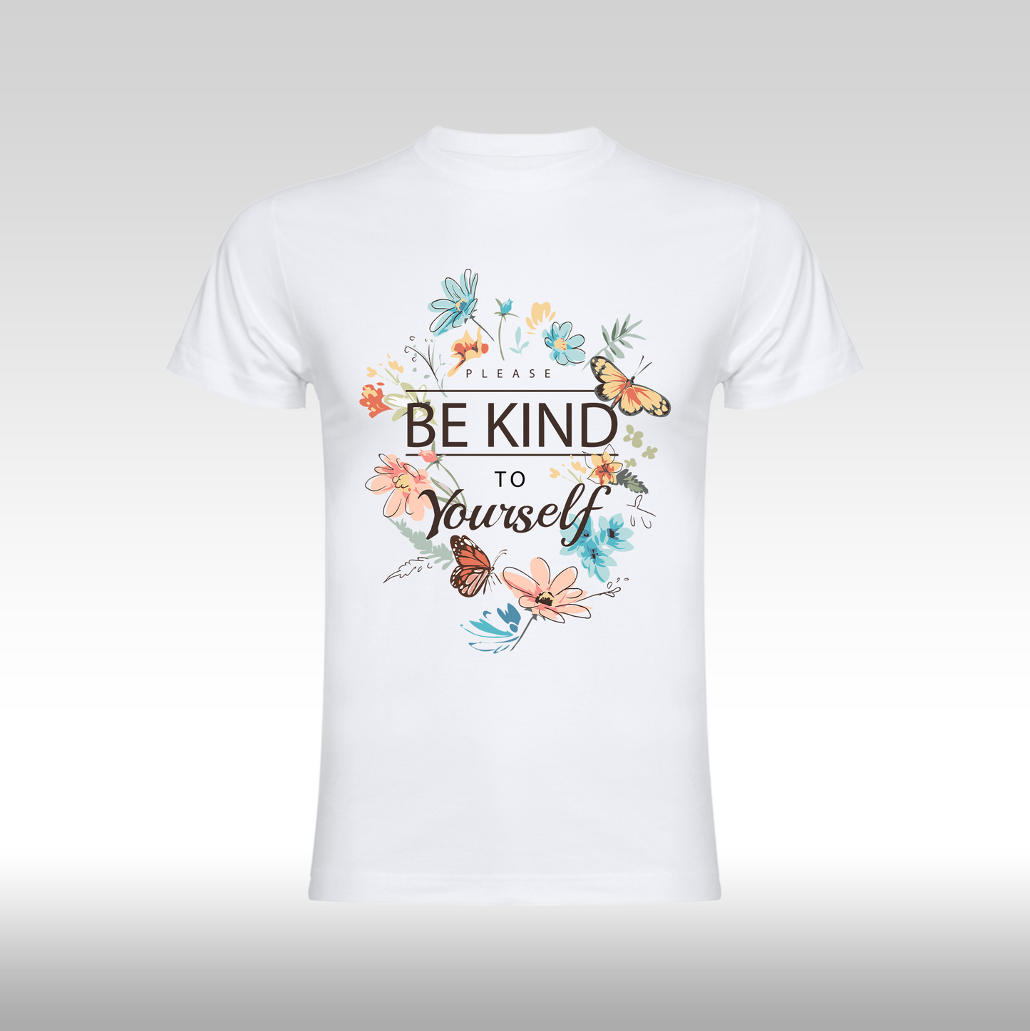 Tricou alb personalizat bumbac Fata Dama flori "Please Be Kind to Yourself" streetwear
