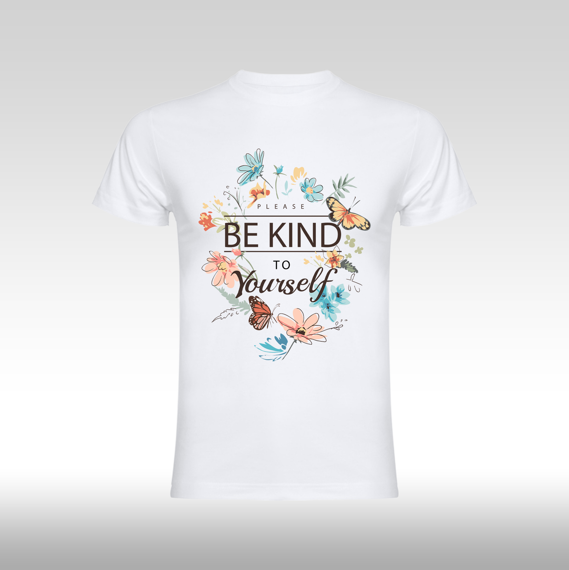 Tricou alb personalizat bumbac Fata Dama flori "Please Be Kind to Yourself" streetwear
