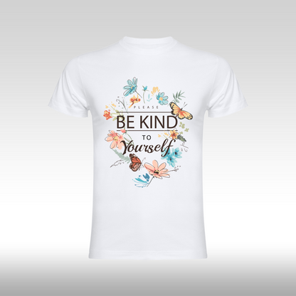 Tricou alb personalizat bumbac Fata Dama flori "Please Be Kind to Yourself" streetwear
