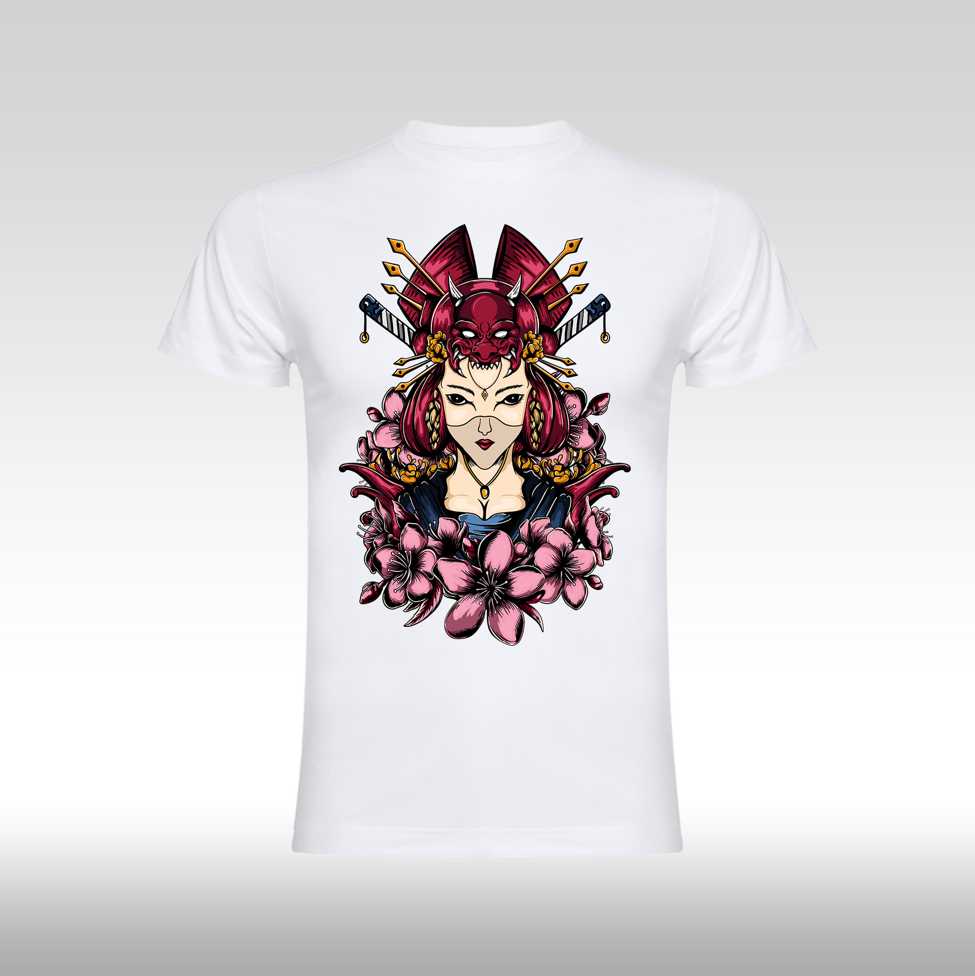 Tricou alb personalizat bumbac Fata Dama geisha "Kunoichi Bloom" streetwear
