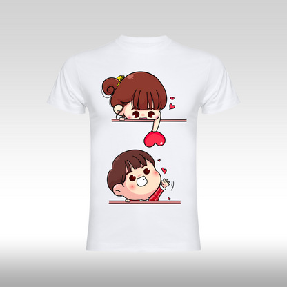 Tricou alb personalizat bumbac Fata Dama iubire "Love Couple" streetwear
