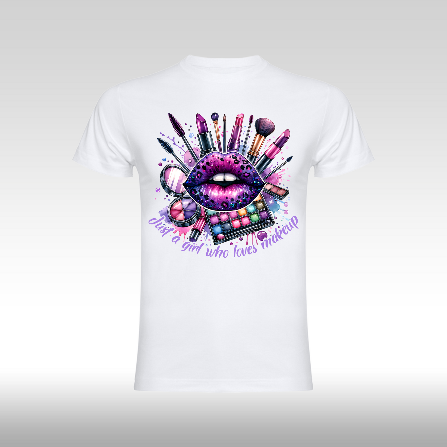 Tricou alb personalizat bumbac Fata Dama machiaj "Just a Girl Who Loves Makeup" streetwear
